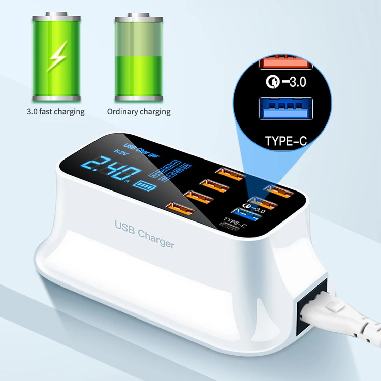 40 Вт 8 порты USB Quick Charge 3 0 светодиодный дисплей с разъемом Type-C PD зарядное устройство для супер быстрое мобильного телефона планшета зарядки
