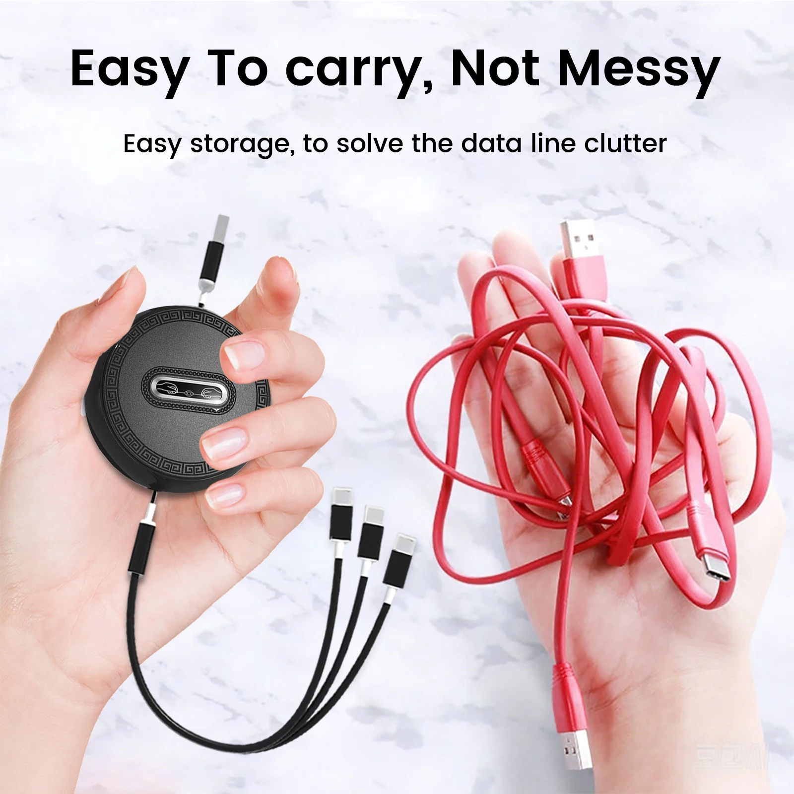 Multi Retractable Charging Cable Multi Charger Cable Short 1M TPE Universal 3 in 1 Cord with Type-C Micro USB Port Connectors