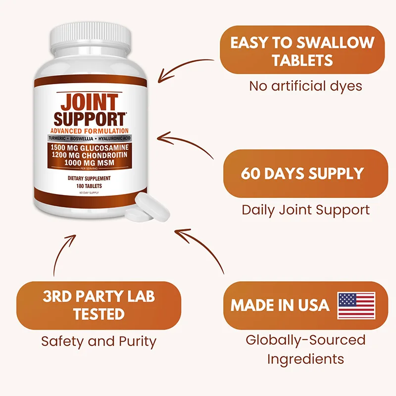 Private Label OEM Glucosamine Chondroitin Tablets Promotes Joint Health Turmeric MSM Tablets For Pain Relief & Joint Support