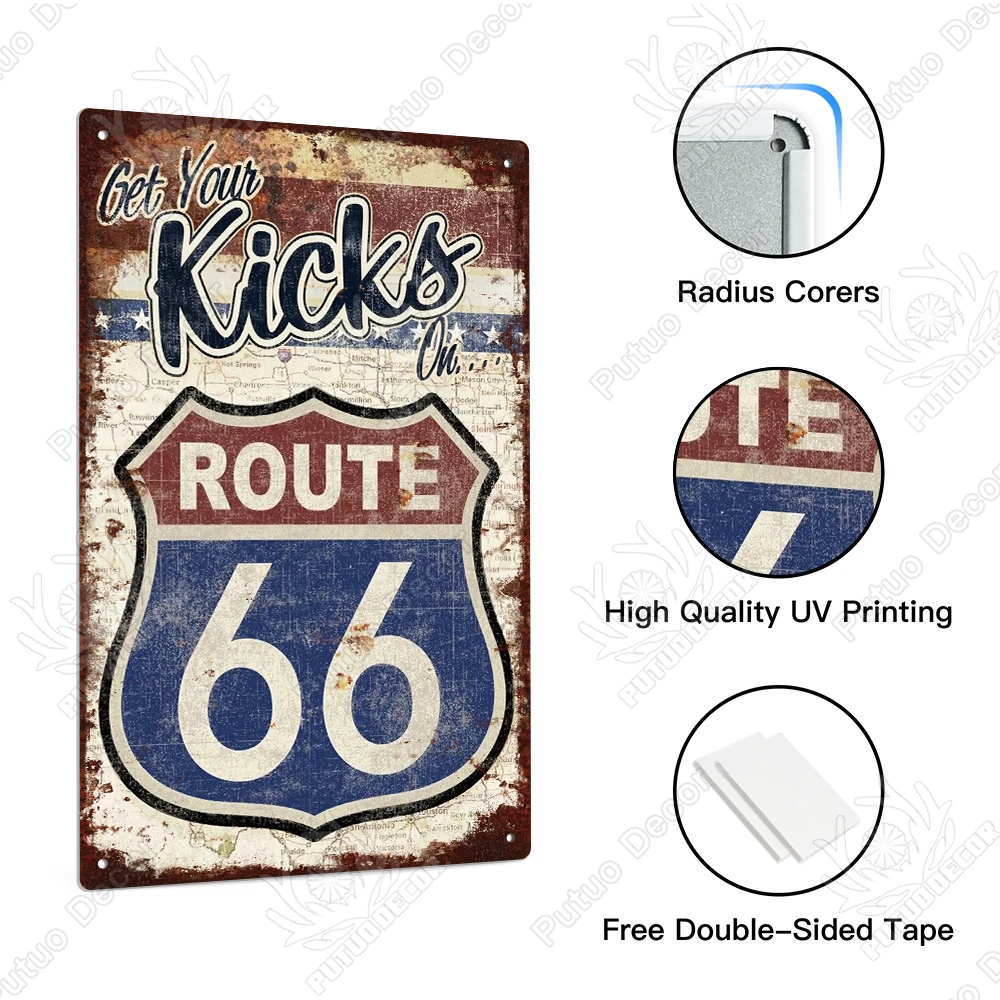 Putuo Decor New Design Route 66 Vintage Tin Sign Poster Highway Metal Printing Plaque Sign Garage Bar Decoration