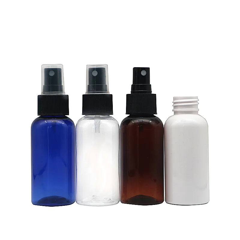 Sale empty transparent amber blue white 75ml plastic spray bottles with black sprayer