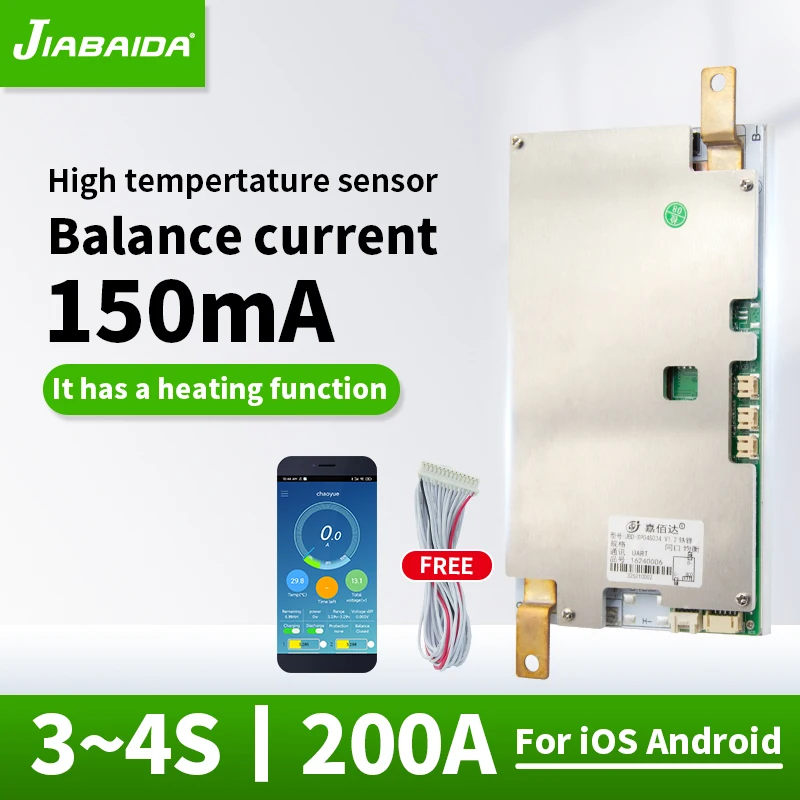  Jiabaida 4s lifepo4 12v 100a/120a/150a/200a smart bms with bluetooth/UART/RS485 and temperature