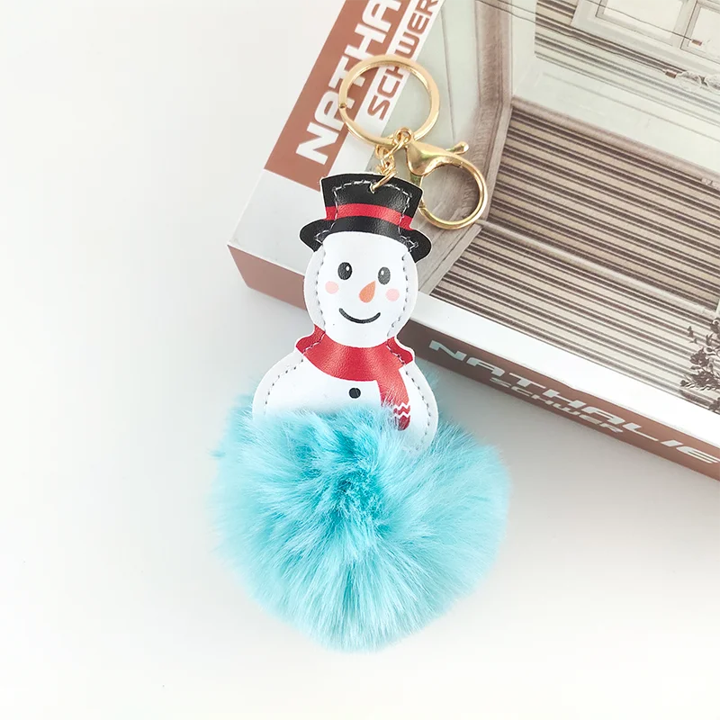 10cm Fluffy Fake Rex Santa Snow Man Fur Pompom bulk puff Ball Mini furry keychain Pom Pom fur ball keychains for Christmas gift
