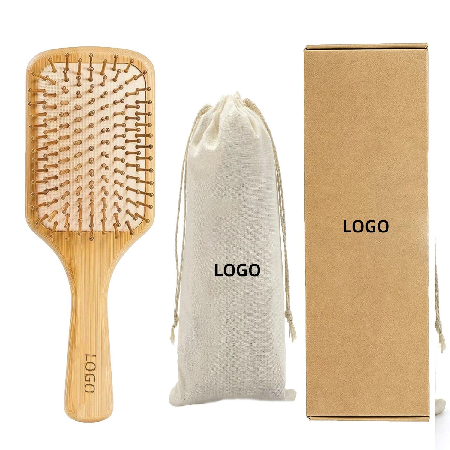 Sustainable All Wood Paddle Wooden Hairbrush With Air Bag Logo Custom Mini Eco Curly Hair Organic Bamboo Detangling Hair Brush