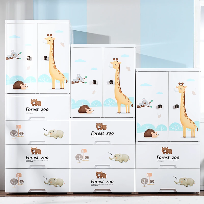 2024 Lower Double Doors (hanging clothes + compartment) Baby Clothing Wardrobe Cabinets Plastic Drawer Organizer Furniture