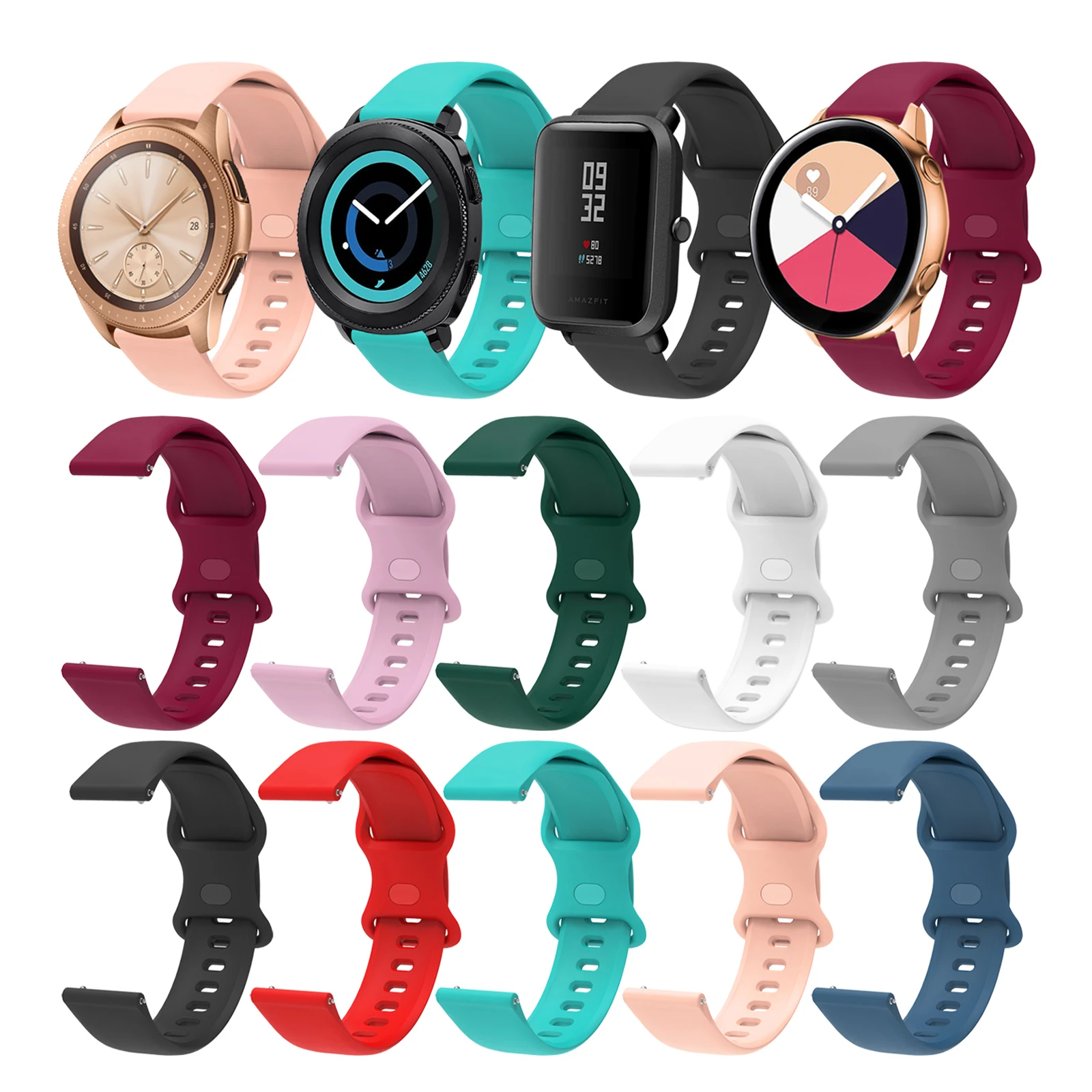 22mm 20mm Silicone Strap for Samsung Galaxy watch/Active 2/Amazfit GRT Bip/Huawei watch GT2 Replacement strap for Huawei watch
