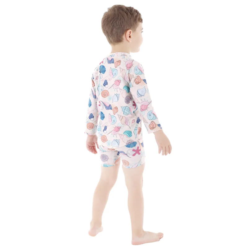 Private Label Logo Surf Custom Child Boys Long Sleeve Sleeves Rashvest & Elastic Waist Short Set Rash Guard Rashguard Swim Set