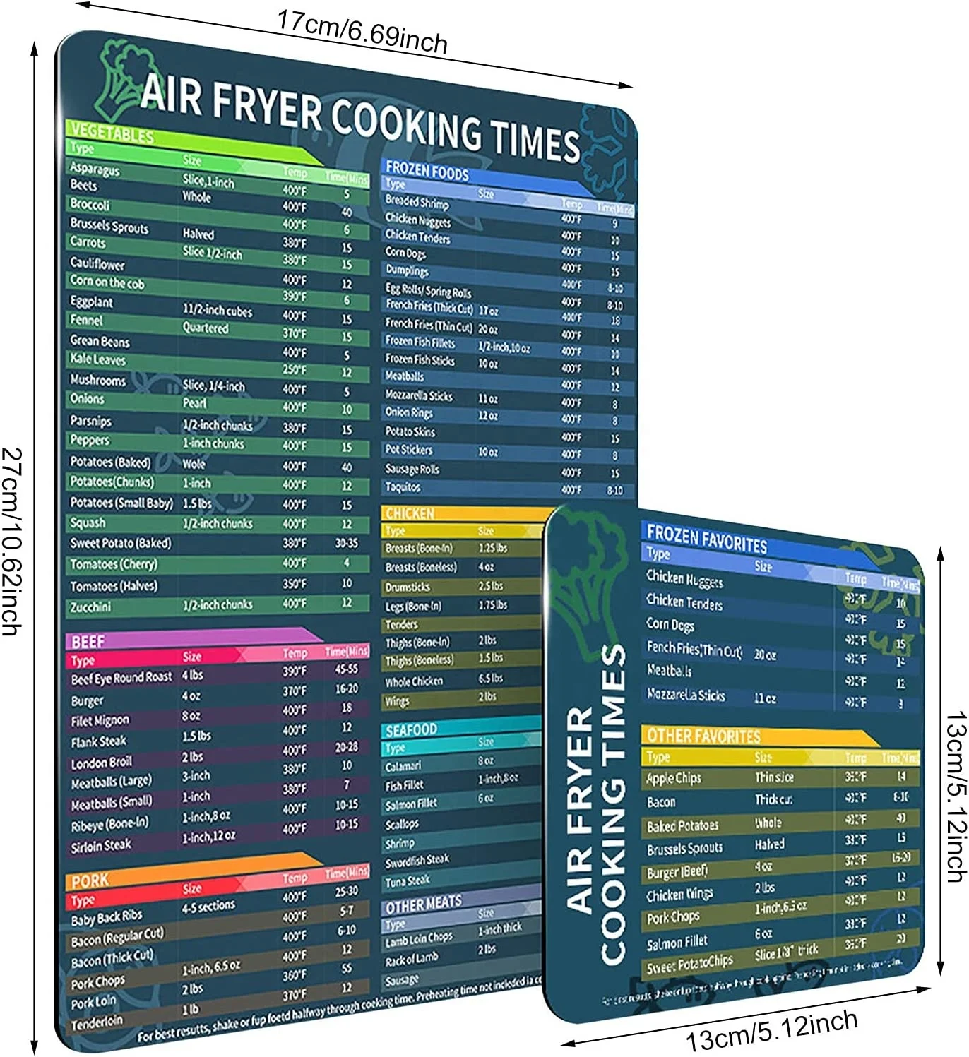 Amazon Hot Air Fryer Magnetic Cheat Sheet