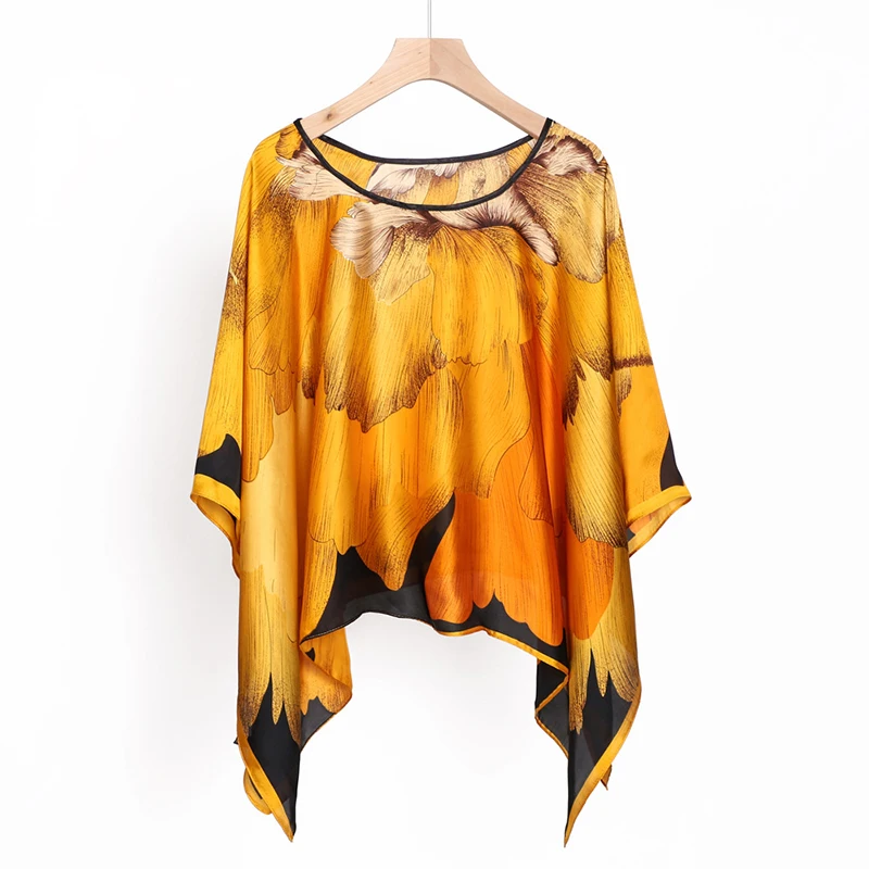New Fashion Women Large Soft 110*110cm Printing Silk Pullover Summer Luxury Swimsuit Silk Beach Cover Up Pullover For Women