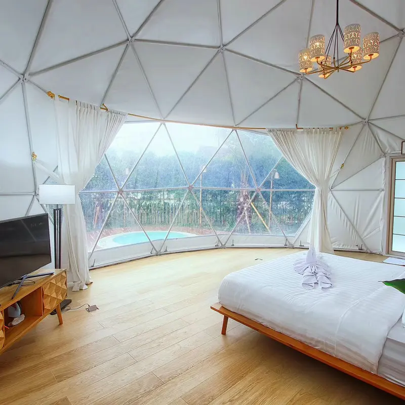 Luxury Geodesic Dome Glamping Tent for Outdoors with Sunlight windowsill