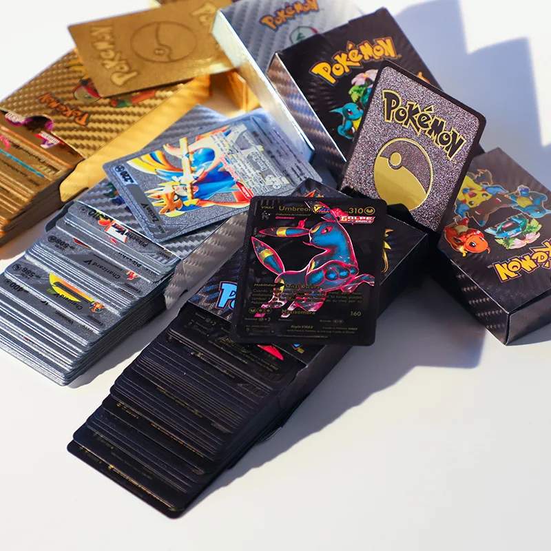 Foil Poke Mon Card Poke Mon Booster Box Durable Custom Playing Cards Front Gold a Mazon Best Sale 55 Pcs/box Pvc Plastic Normal