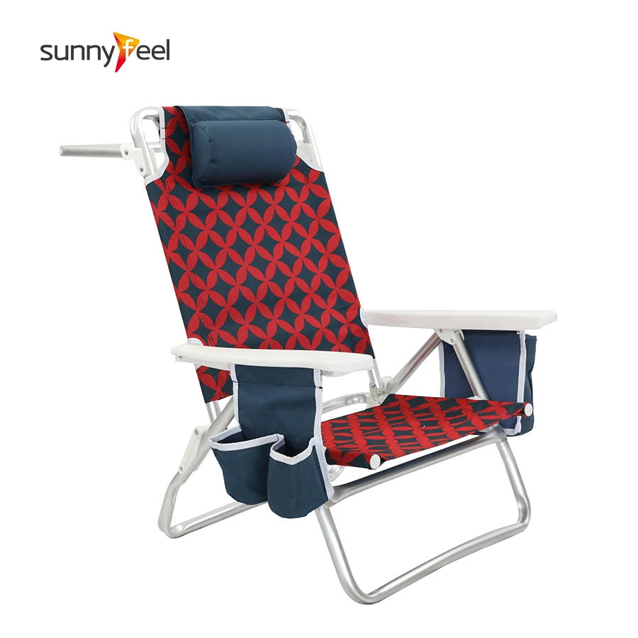 Adjustable 5 Position Reclining Portable Aluminum Lightweight Beach Chair folding chair with pillow side bag
