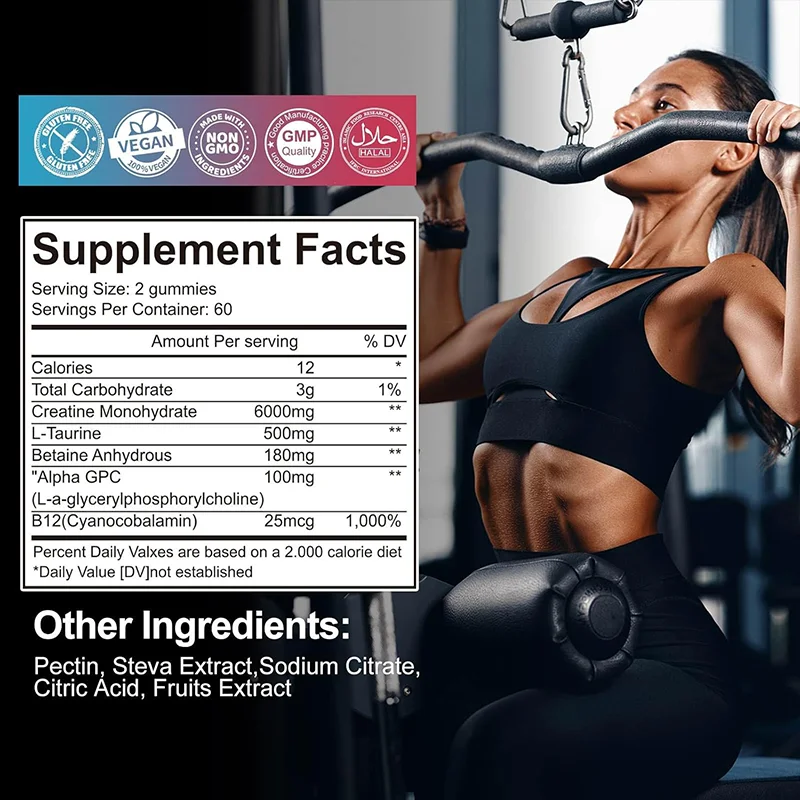 Private Label 120 Gummies Pre Workout Supplement Creatine Monohydrate Energy Gummy  for Muscle Growth