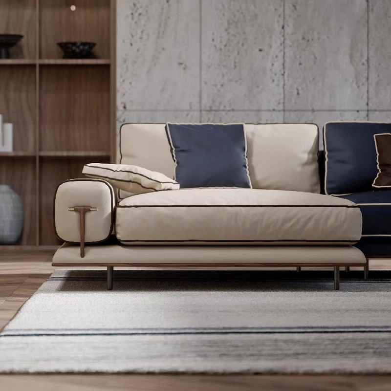 Italian sofa Blues leather sofa designer modern light luxury living room corner combination sofa
