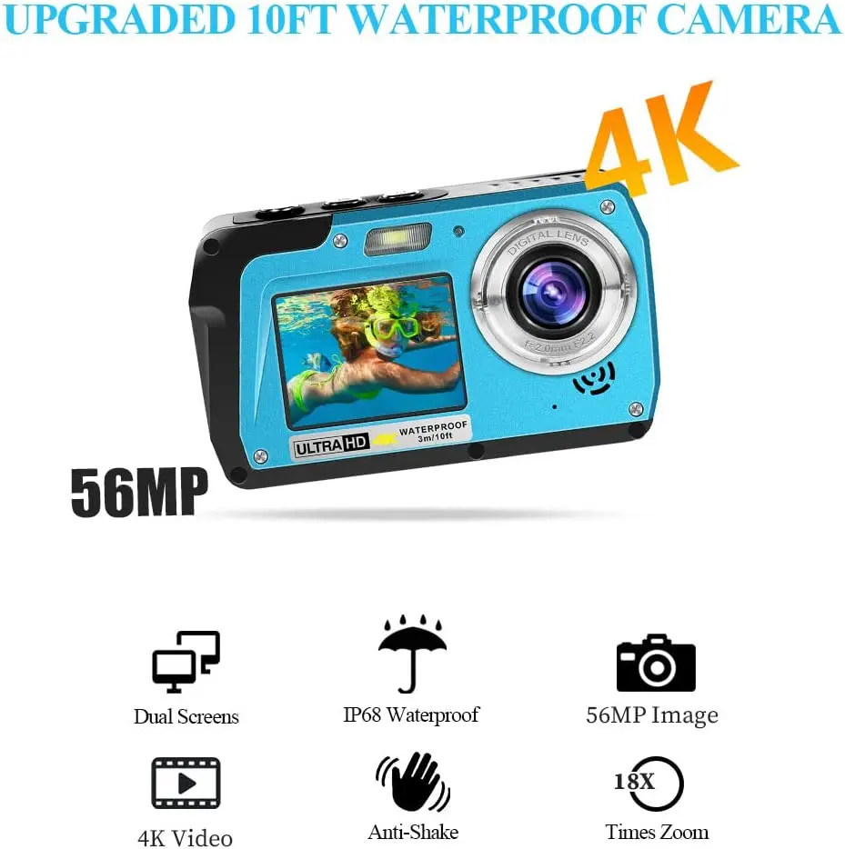 4K HD Mini Digital Cameras Point and Shoot Digital Cameras for Kids Underwater Cameras
