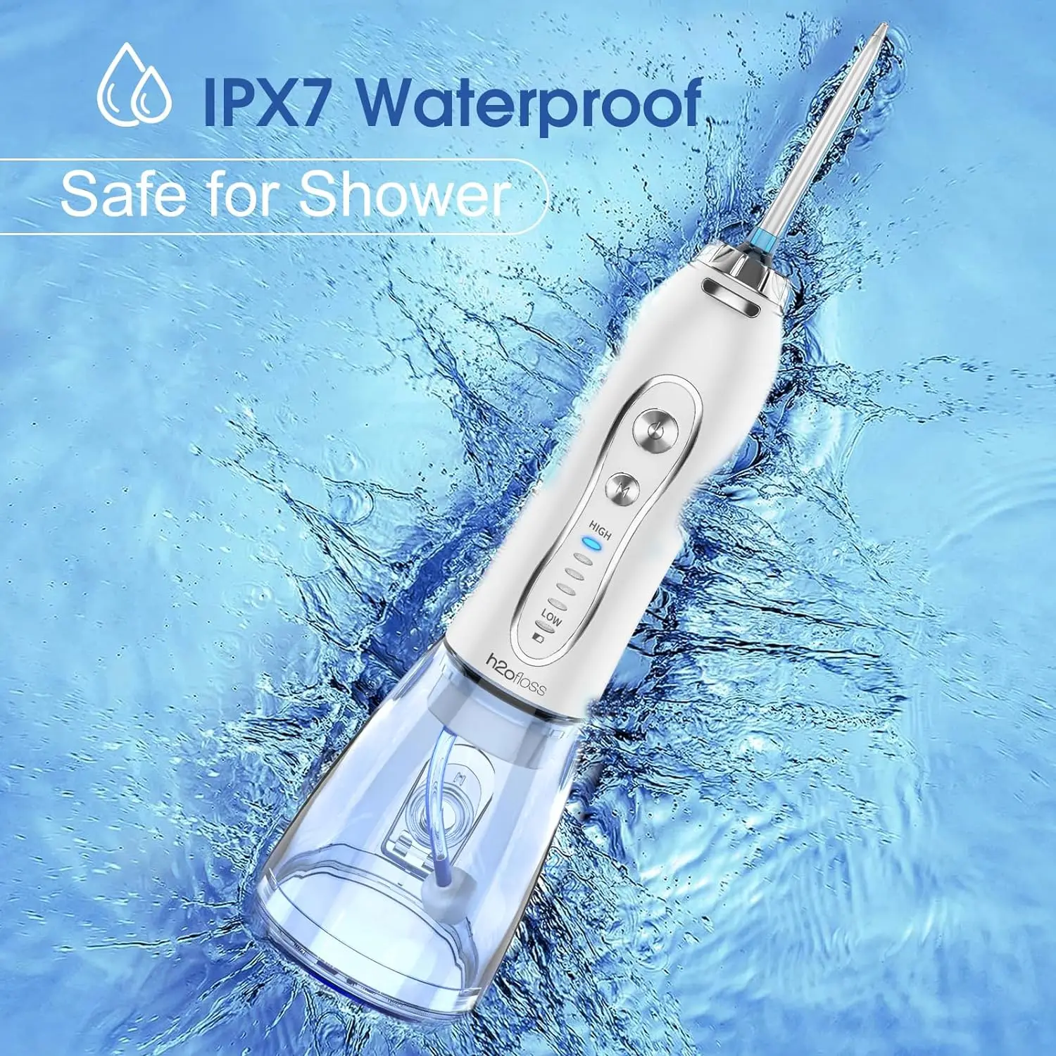 h2ofloss 2500mAh Pulse Electric Cordless Water Floss 300ML Type-C IPX7 Oral Irrigator Dental Water Pick Flosser