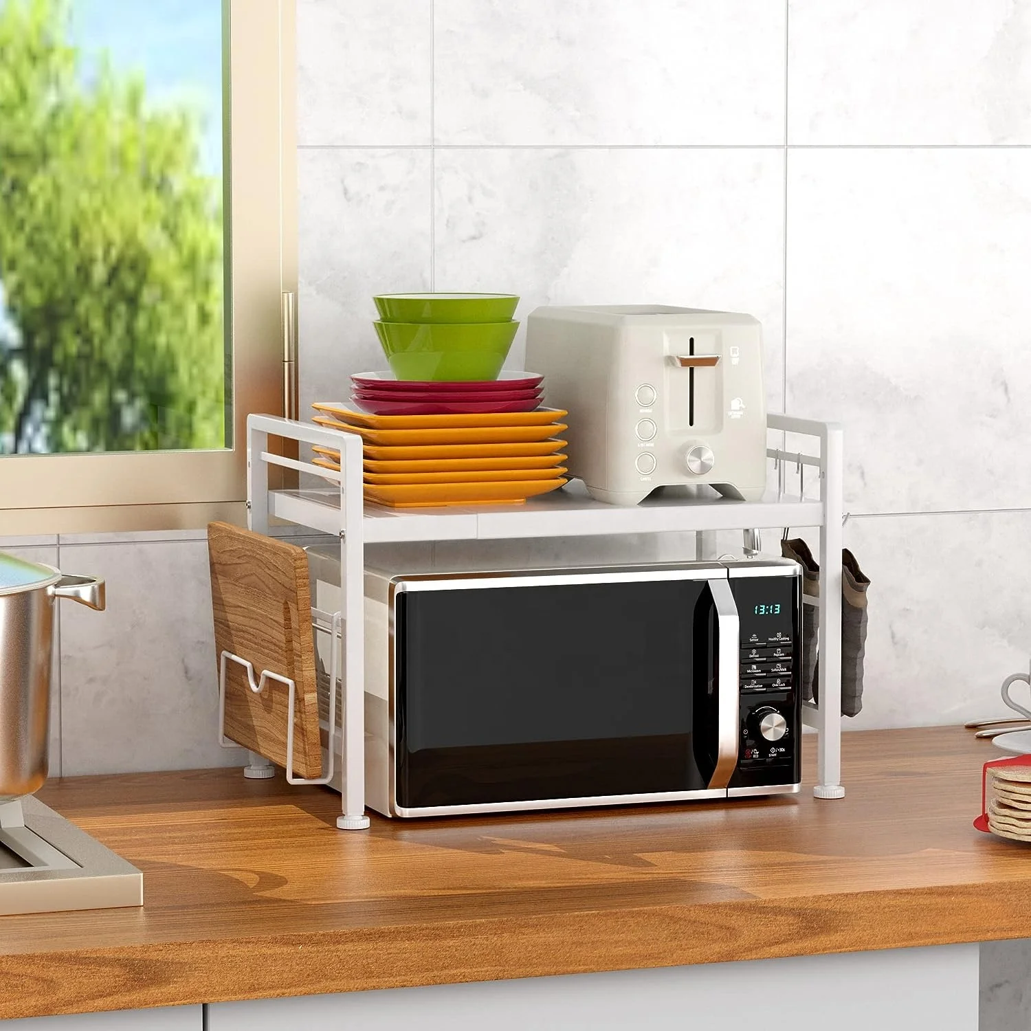 Kitchen adjustable metal expandable microwave shelf storage holders & racks microwave oven rack