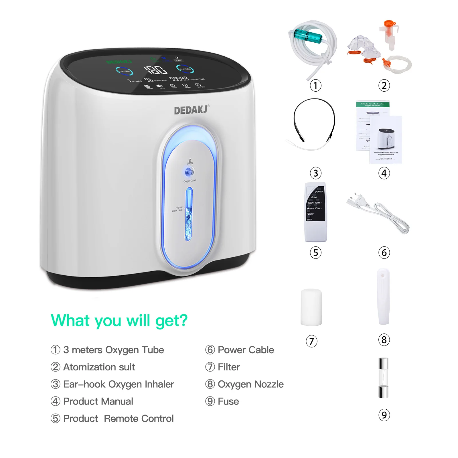 DE-Q1W Hot Selling Home use Strong breathing 1-8l  portable care easy oxgen generator oxygen concentrators