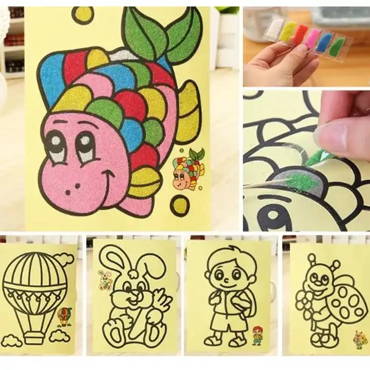 Colorful Sand Painting Pictures Kids DIY Crafts Early Educational Learning Creative Drawing Toys