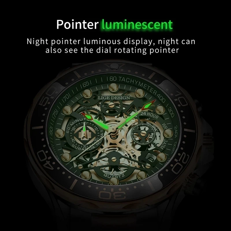 LIGE Stainless Steel Brand Watch Water Resistant Hollow Out Military Quartz Watches Mens Luxury 2021 Wrist Watches For Men