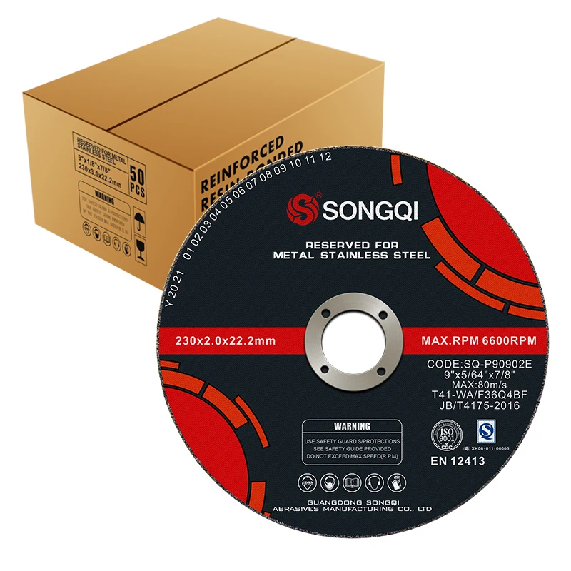 SONGQI Wholesale 230*2*22.2mm 9 Inch thin disco de corte cut off wheels cutting disc for metal stainless steel cutting