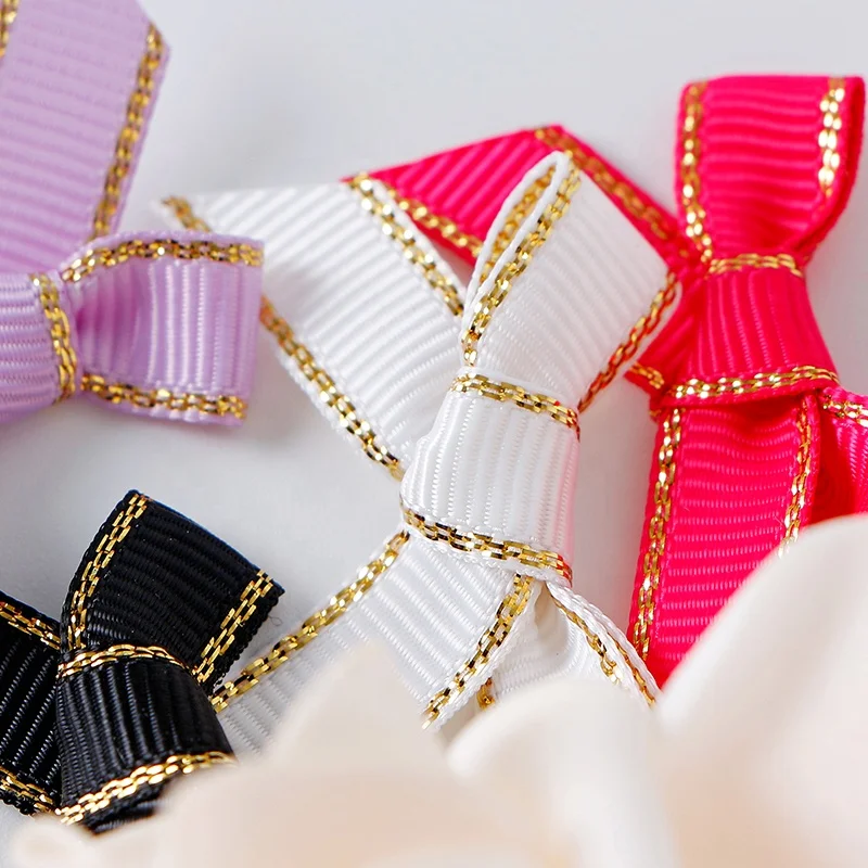 MSD Ribbon Wholesale Handmade Gold Edge White Grosgrain Ribbon Bow For Gift Wrapping Bows
