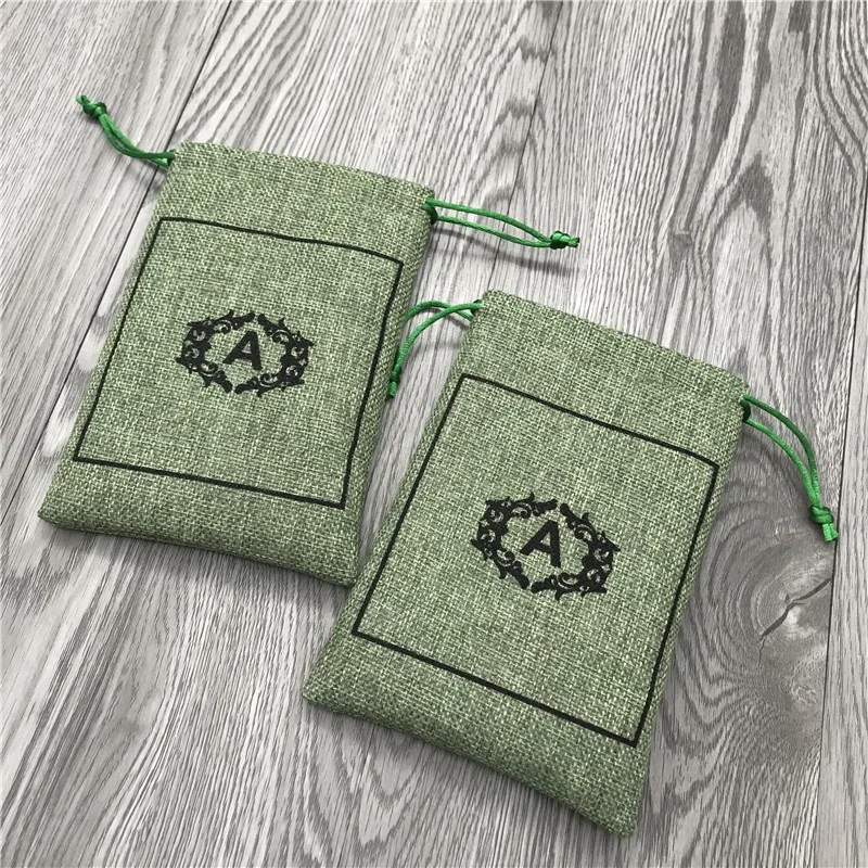 Green jute burlap gift pouch for soap and seeds,natural eco-friendly jute drawstring gift bag for handmade craft