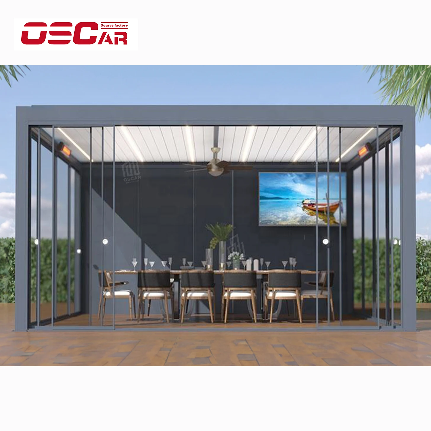Customized Electric Aluminum Pavilion With Waterproof Louvers, Biological Cclimate Aluminum Greenhouse Easily Assembled