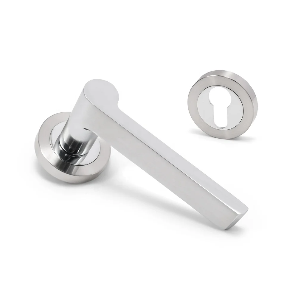 Yonfia A8226R57 solid brushed nickel aluminium interior door handle lock set bathroom bedroom door handles for wood door