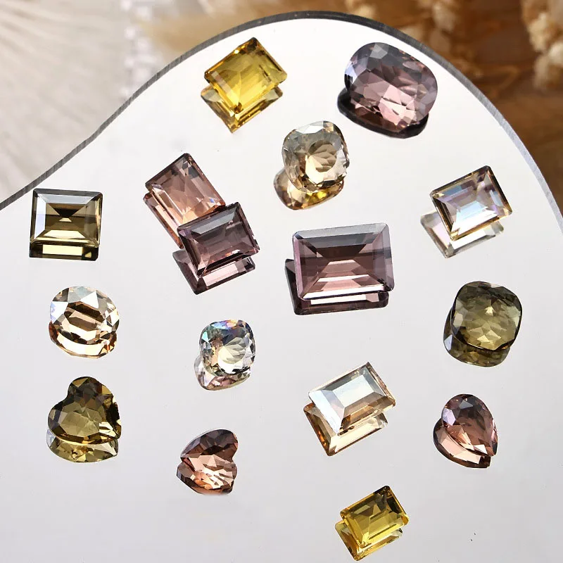 3D Pointed Back Nail Rhinestones Charms Shiny Gold Heart Square Nail Gemstones Crystals Diamonds Stones for Nail Designs Decor