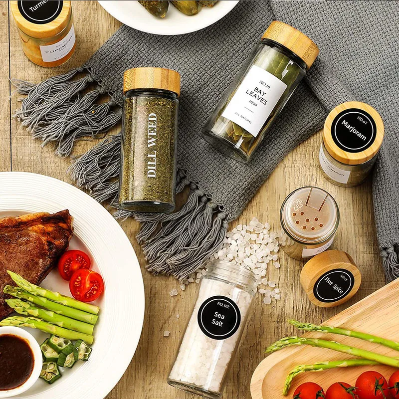 4oz Custom Logo Stickers Reusable Round 100ml Spice Container Glass Shakers Bottle Packaging Jar with bamboo Lid