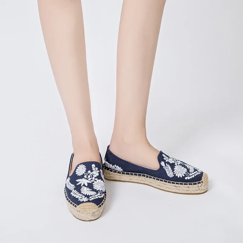 Nicecin Flower Embroidered Espadrilles Women Flats Shoes Casual Espadrilles Ladies Fashion Espadrilles Female