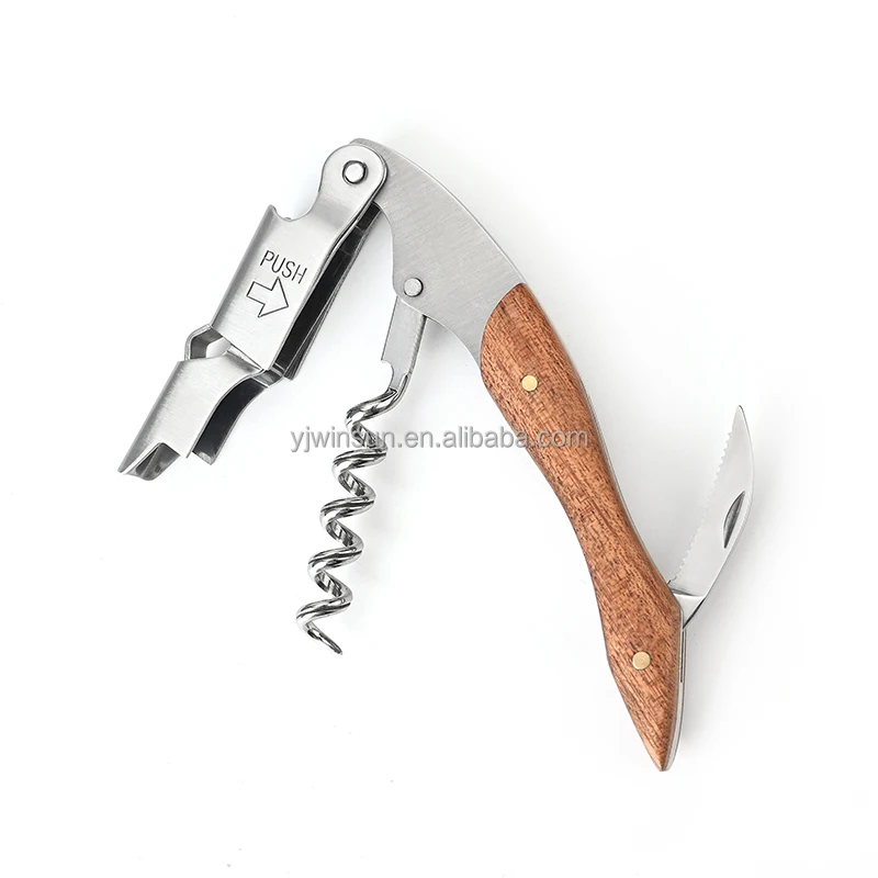 Hot sale Good Quality Stainless Steel Multi-Function Wine Opener with Wooden  Handle for Bar Set kitchen tools