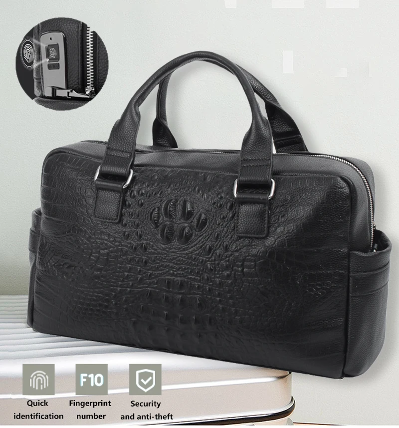 Fingerprint lock PU Weekender Bag anti theft Overnight carry on Bag leather Duffle Bag For Men Travel Weekend handbag