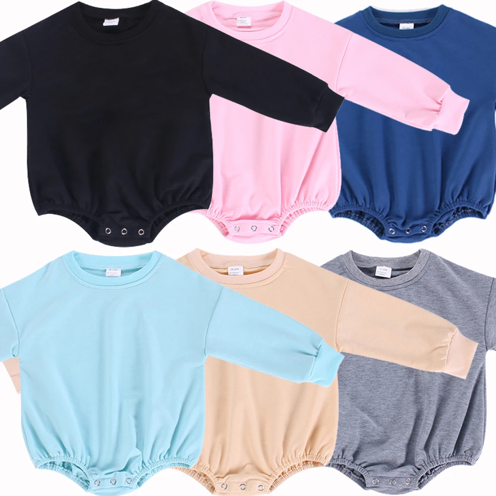 Wholesale Sweatshirt Solid Color French Terry Romper Long Sleeve Toddler Baby Cotton Bubble Romper