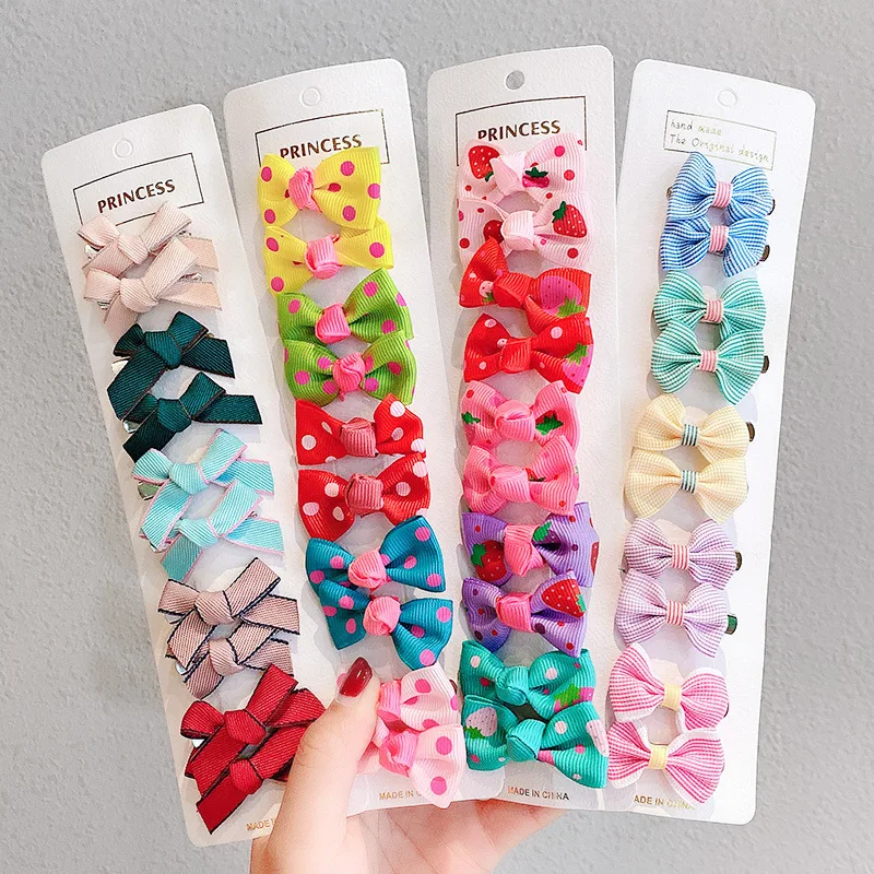 10pcs Hair Bows for Girls Hairpin Children Cute Baby Girls Hair Clips Dot Plaid Kids  Hair Accessories Girls Lovely Gift