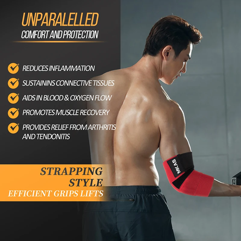 MKAS Adjustable Sports Elbow Protector Wraps Weightlifting Gym Custom Logo For Fashion Brace Powerlifting Elbow Brace