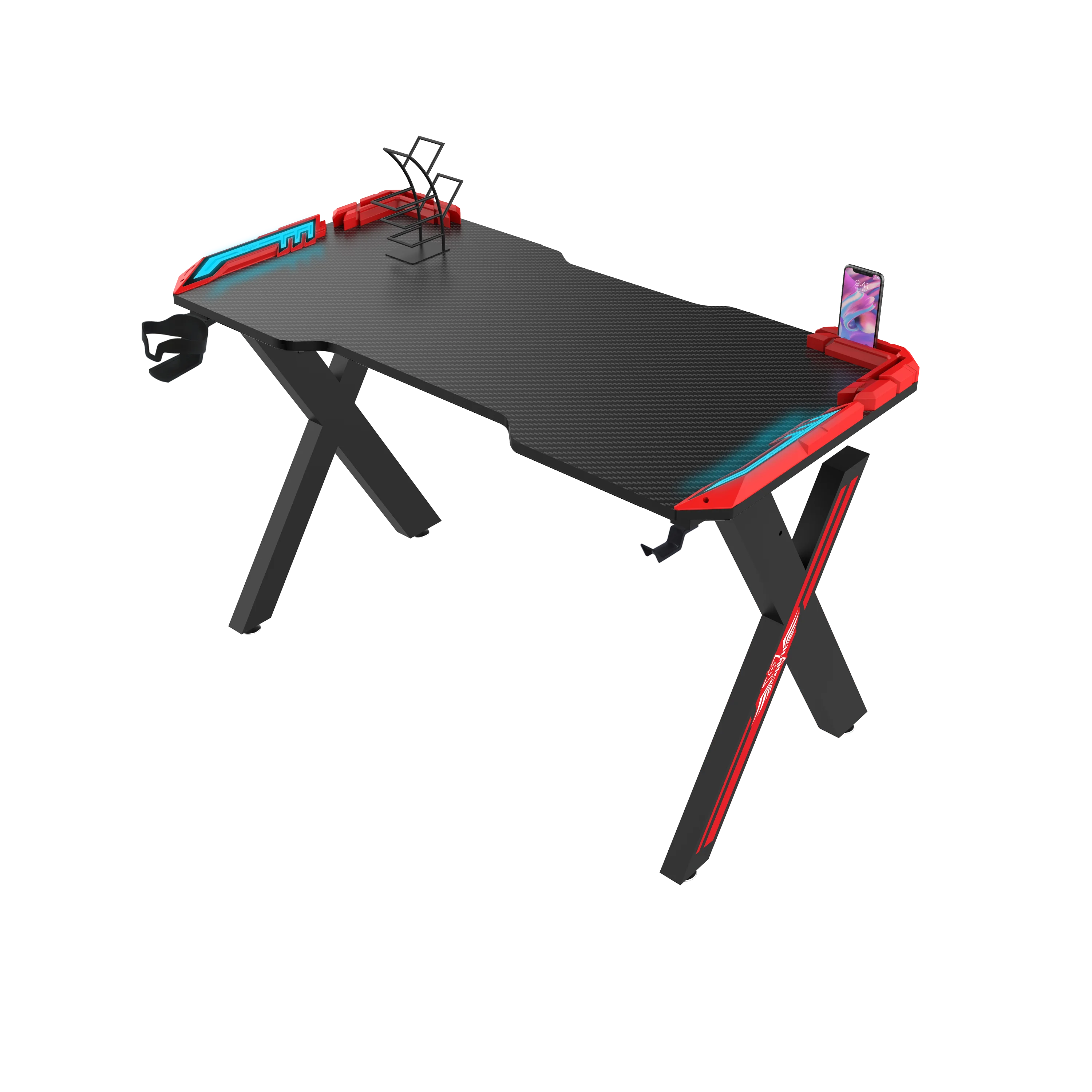 Оптовая Продажа с фабрики роскошный дизайн подстаканником красный rgb светодиодный компьютерный игровой стол 100 см Высококачественный черный киберспортивный