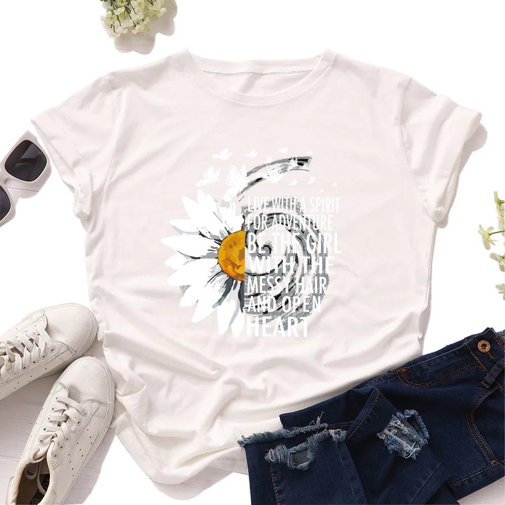 yi women pure cotton sunflower butterfly t shirt woman multi color 100% cotton comfy breathable t shirts top