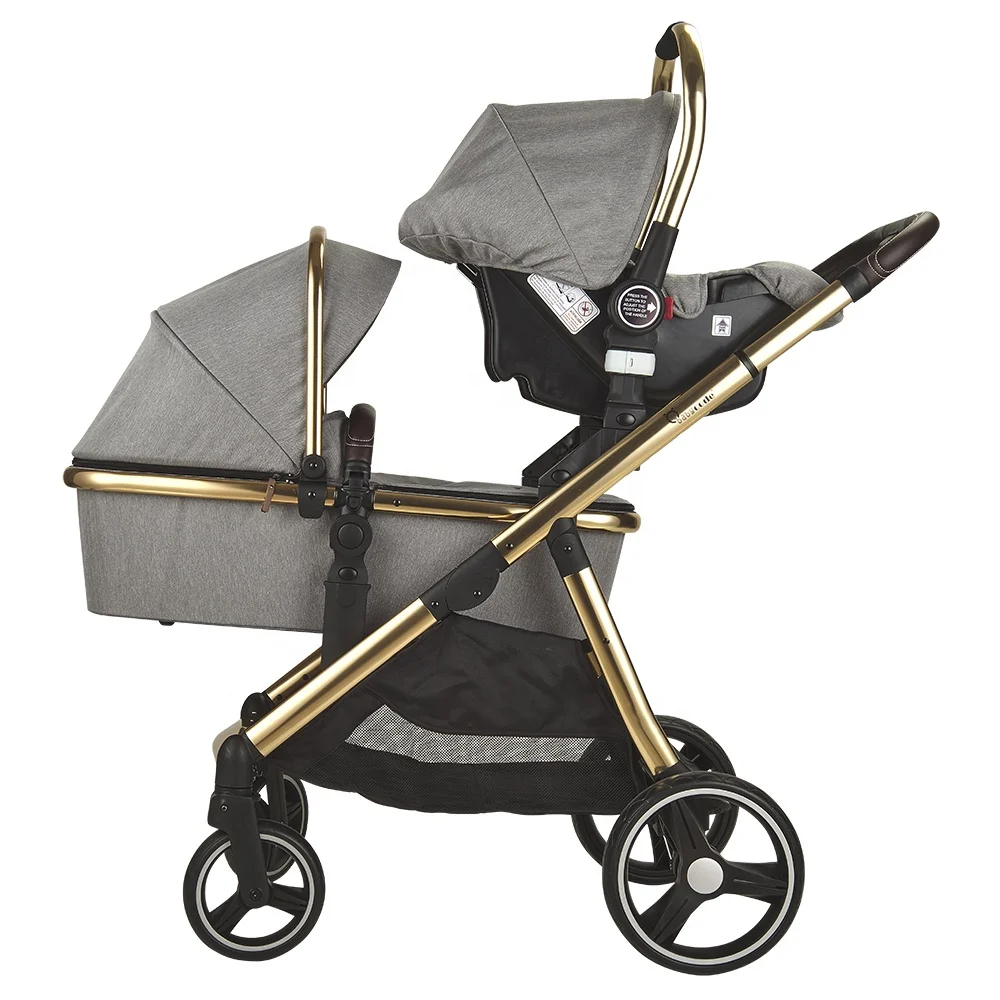 High View Premium Quality Tandem Stroller Foldable Stroller Stand After Folding Twins Baby Strollers