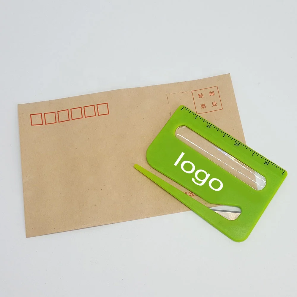 Подарочный пластиковый конверт с логотипом на заказ открывалка для букв линейкой и увеличительным стеклом чтения