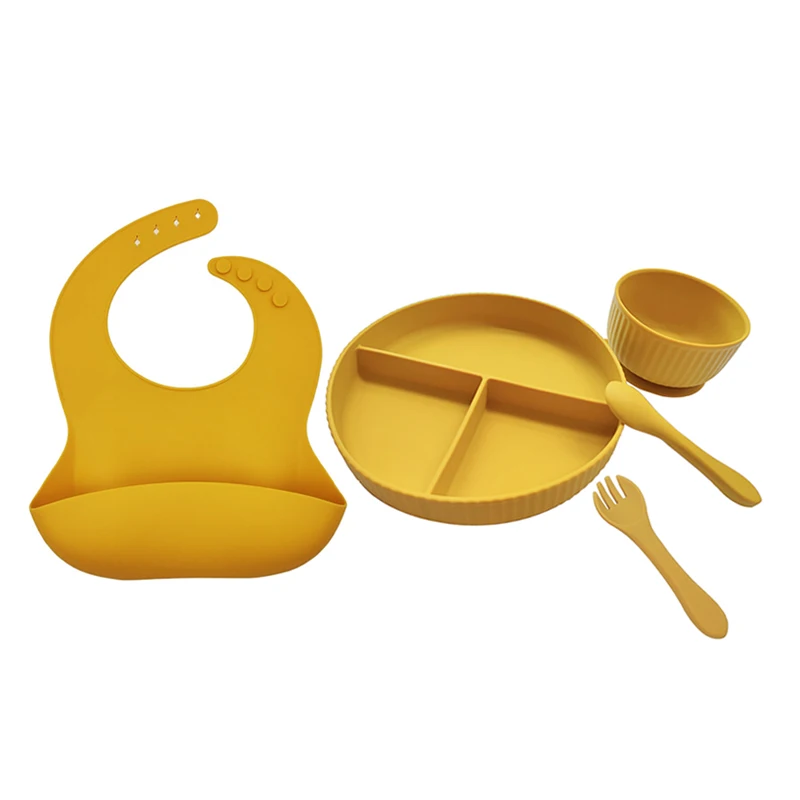 2021 platos de silicona para bebe baberos silicon bib and bowl plate spoon fork set