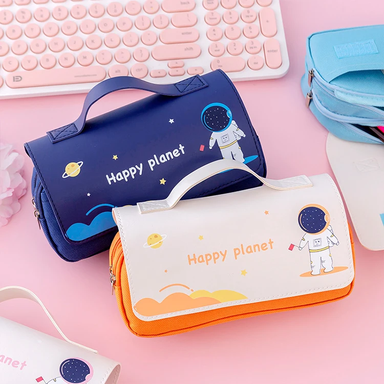 New Style Cartoon School Cute Portable Large Capacity Creative Handbag Child Multi-functional Spaceman Box Pencil Bag