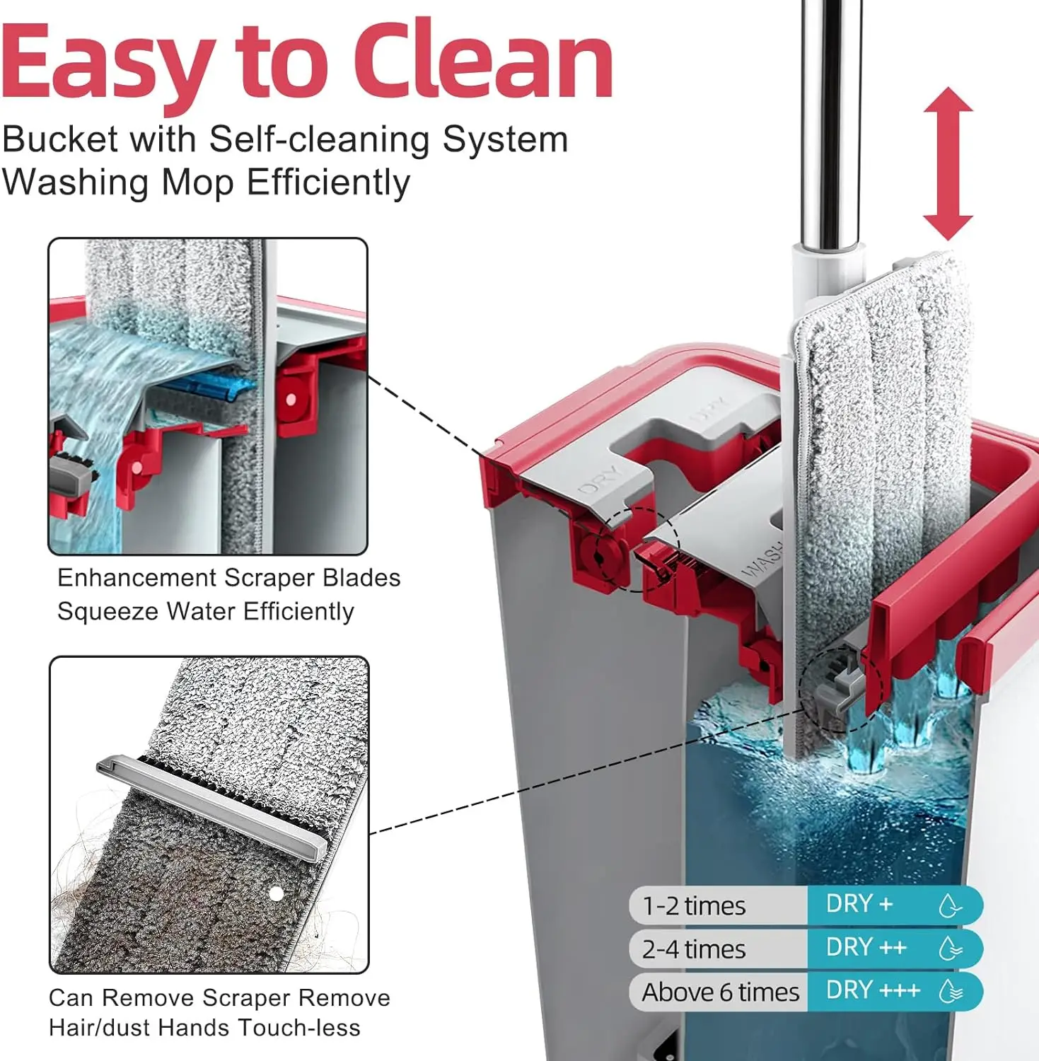 Wet and Dry Use Mop Set, 54in Long Handle Flat Mops for Hardwood Floor Cleaning,Tile bucket