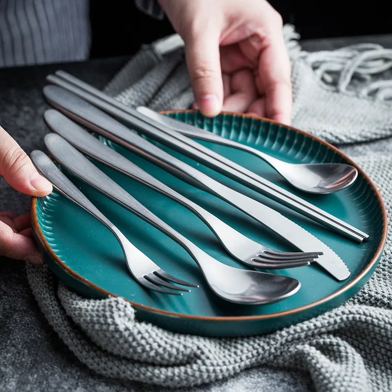 Steak knife and fork vintage old stainless steel Western tableware dessert spoon snowflake silver frosted knife fork spoon