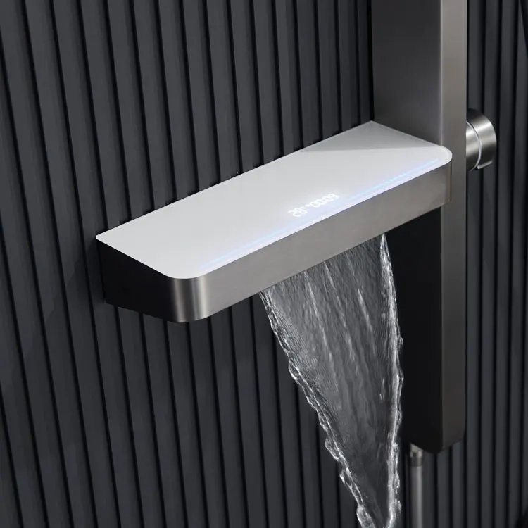 Wall Mounted Double Layer Platform Water Temperature Display Showers Mixer Concealed Faucet Bathroom Shower Brass System Set