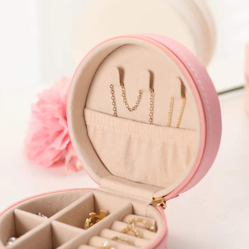 2023 New luxury gift packaging box wholesale round pink jewelry storage box customized white pu leather jewelry packing box