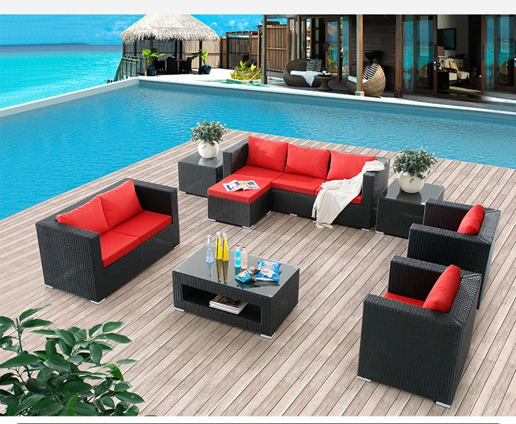 Летнее время 2021 поли ротанга садовый патио мебель набор Водонепроницаемый гостиной секционный диван u-образный диван