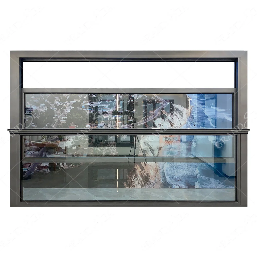 Aluminum window Large Size Double Glass Aluminum Frame Single Hung Automatic Vertical Slide Electric Lift Up Window