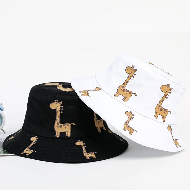 Wholesale spring summer women men new children cartoon fisherman pot hat printing giraffe deer casual bucket hat